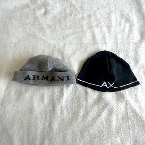(2) Armani exchange AX beanies SET men black COTTON and gray WOOL